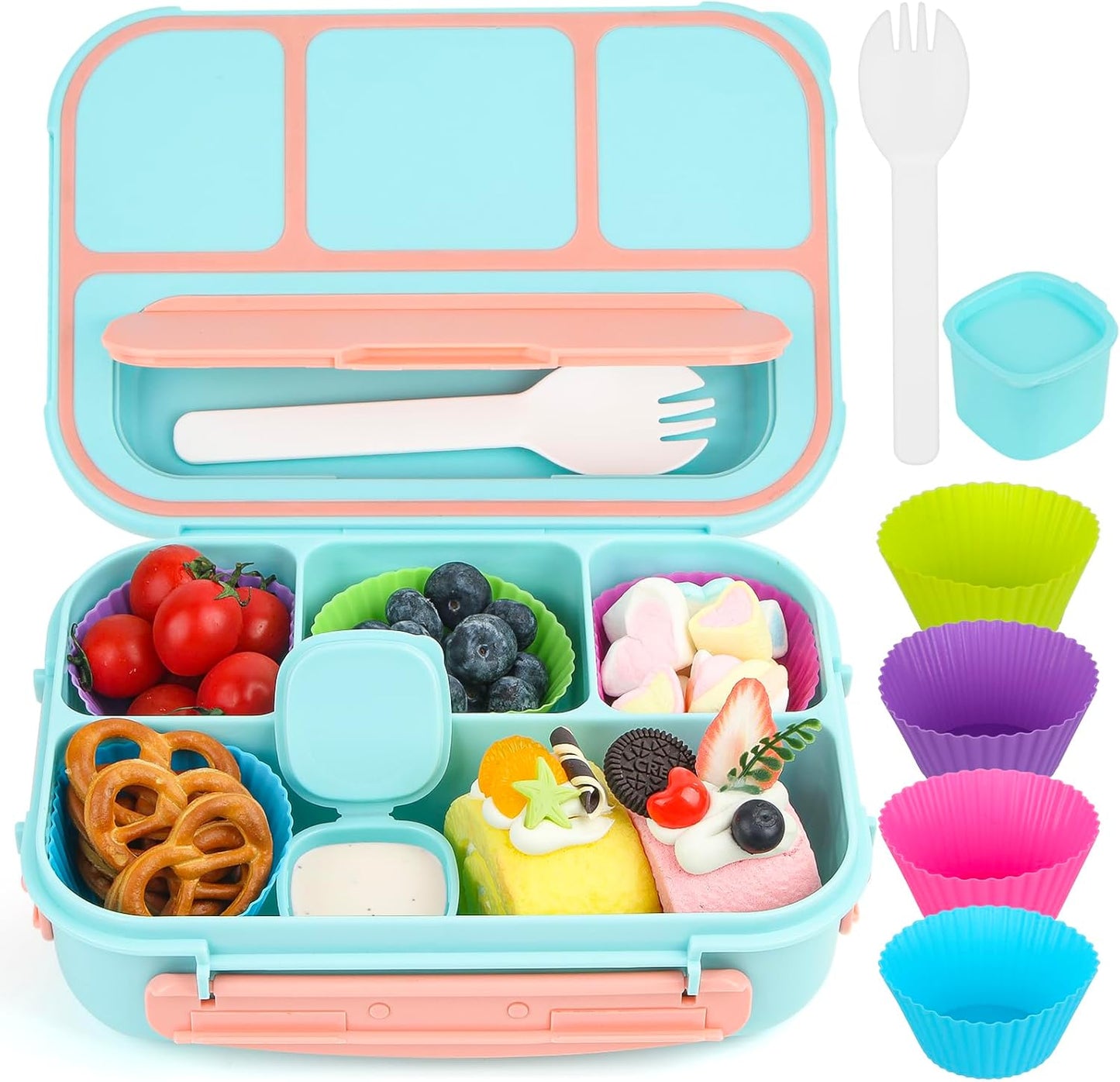 MaMix Bento Lunch Box Adult, Kids, Lunch Containers for Adults/Kids/Students,1300ML-4 Compartment (Blue)