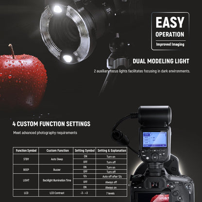 NEEWER RF1-C Marco Ring Flash Compatible with Canon, 76Ws GN15 5600K E-TTL Ring Flash Lighting, 1-1/128 Output, Front/Rear Curtain Sync, Color Gels, Lens Adapter Rings for Macro Photography - PuriLite