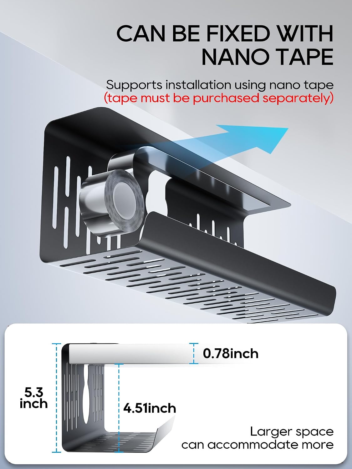 NODOCA No Drill Under Desk Cable Management Tray, 35cm Wire Management, Punch-Free Clamp on, Newest Metal Cable Tray, Wire Organizer Under Desk, Under Desk Basket for Office and Home, Black