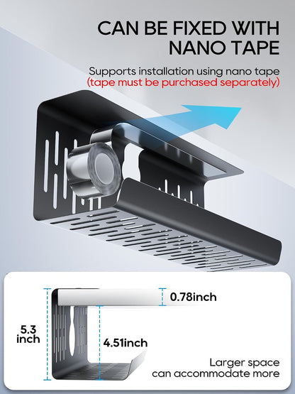 NODOCA No Drill Under Desk Cable Management Tray, 35cm Wire Management, Punch-Free Clamp on, Newest Metal Cable Tray, Wire Organizer Under Desk, Under Desk Basket for Office and Home, Black