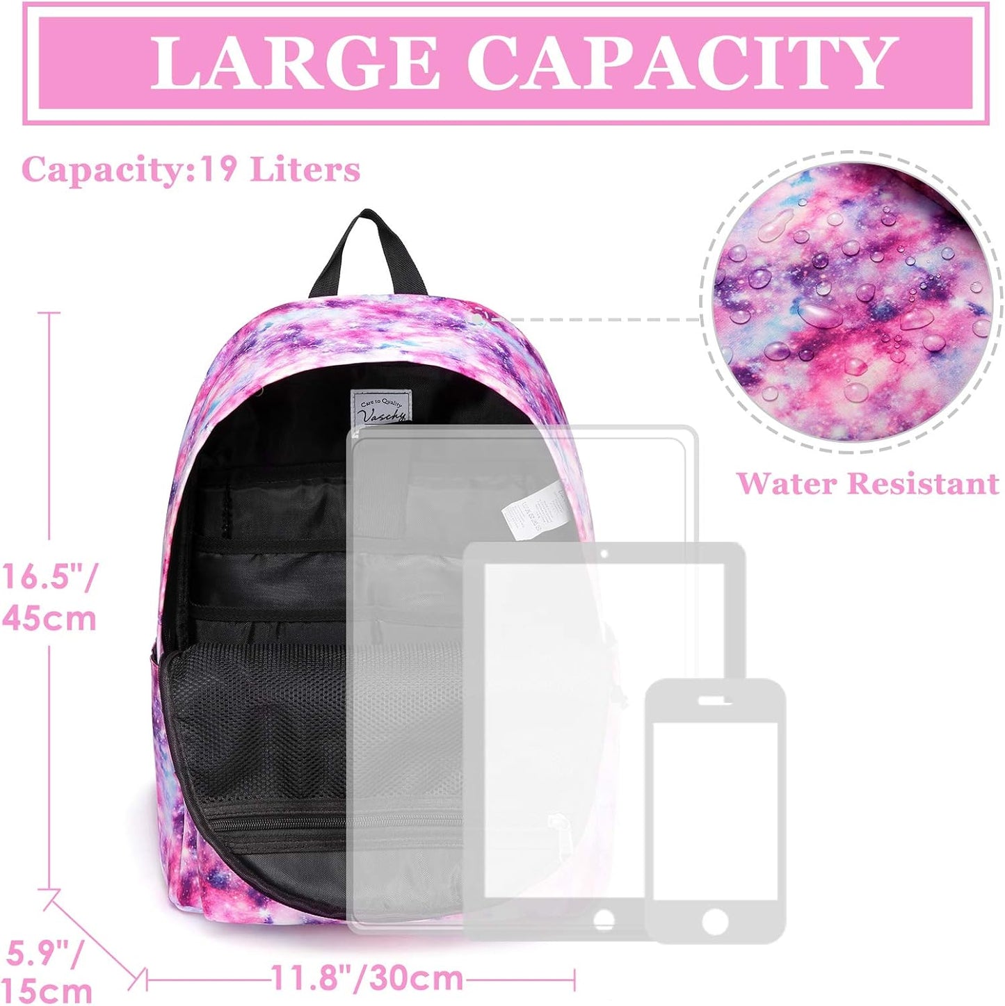 VASCHY Lightweight School Backpack for Women with Sleeve for 14" Laptop