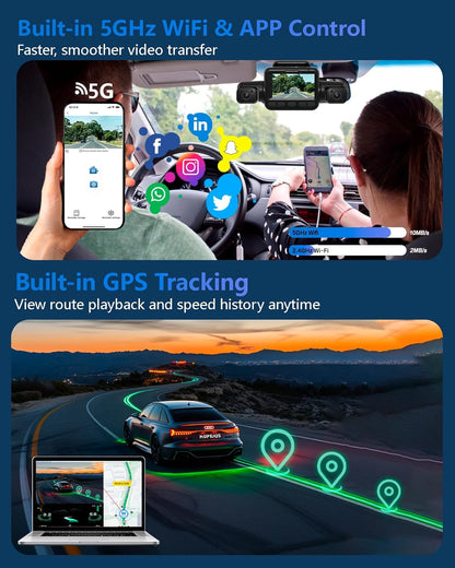 AI Dash Cam, 4 Channel Dash Cam Front and Rear, 4K Dash Camera with Driver Monitor System, Car Camera with 128GB SD Card, 360° Camera for Cars Built-in WiFi GPS, Night Vision, 24H Parking Mode V8Pro