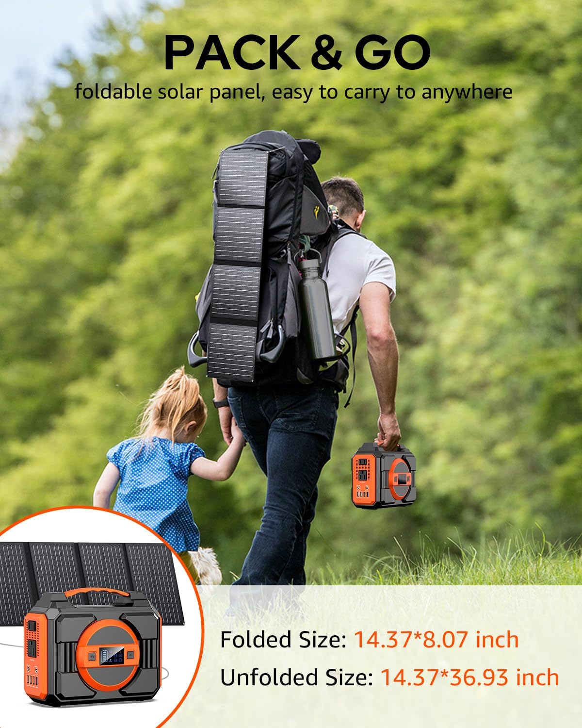 300W Rated Solar Power Generator, Portable Solar Power Station with 40W Solar Panels Included, 220Wh Solar Power Bank with 110V AC Output Pure Sine Wave