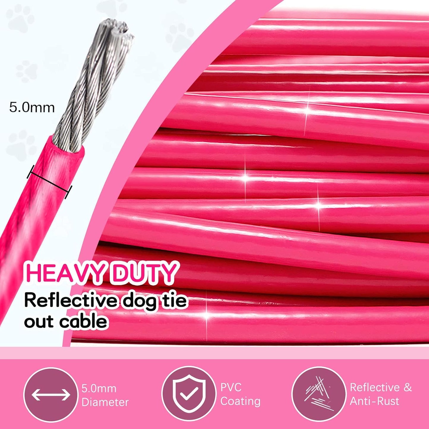 Tie Out Cable for Dogs, 10FT Dog Leads for Yard Chew Proof, Heavy Duty Dog Tie Out Cable for Large Dogs Up to 126lbs, Durable Dog Runner for Yard or Camping