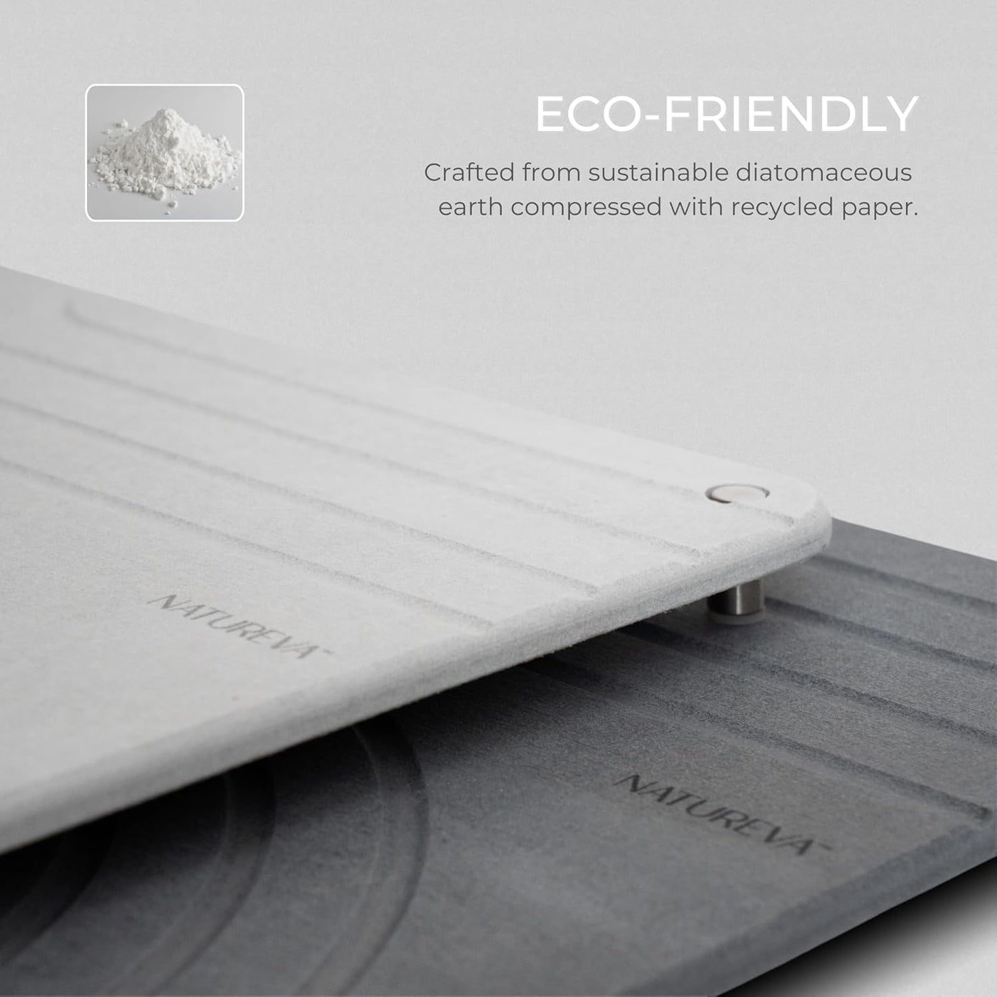 Natureva Home - Stone Dish Drying Mat | Super Absorbent, Quick Dry | Diatomite Mats for Kitchen Counter | Made of Natural Diatomaceous Earth | Absorbing Water Instantly | Design Tide | Colour Graphite