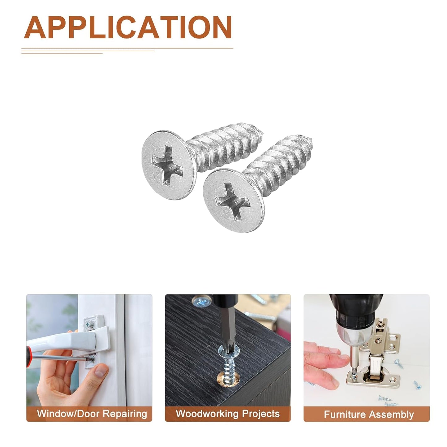 DTGN 100Pcs #8x1 Flat Head Wood Screws, 304 Stainless Steel Phillips Self Tapping Screws - Good for Woodworking, Furniture - Silver