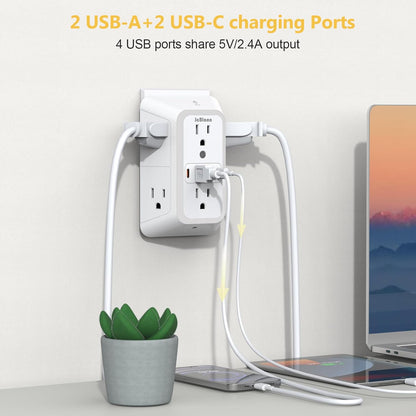 Wall Outlet Extender with Night Light, 6 AC Outlet Splitter and 4 USB Charging Ports, Surge Protector Multi Plug Adapter for Home, Office, and Travel - PuriLite