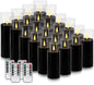 24-Pack Black Flameless LED Candles - Elegant Black Acrylic Pillar, Realistic Flickering Flame, Remote & Timer for Halloween, Gothic Decor, Weddings, Christmas & Home Decoration