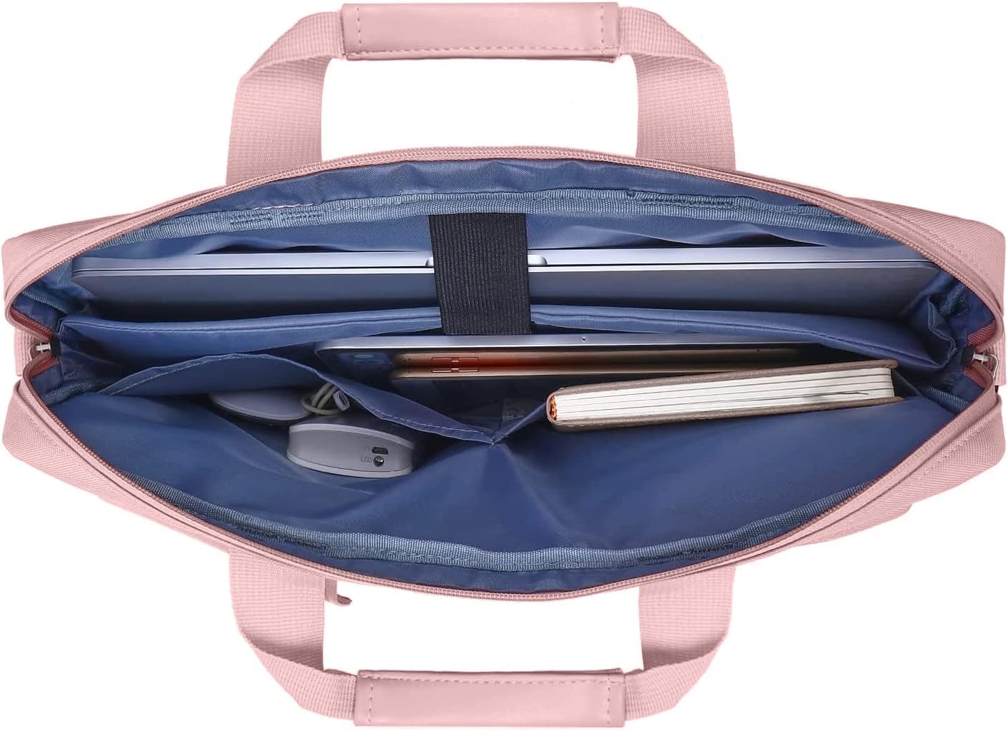 MOSISO Laptop Bag 16 inch, 15-15.6 inch Computer Shoulder Bag Compatible with MacBook Air 15 M4 M3 M2/Pro 16 M4 M3 M2 M1, Notebook &2 Raised&1 Flapover&1 Horizontal Pocket&Handle&Belt, Pink - PuriLite