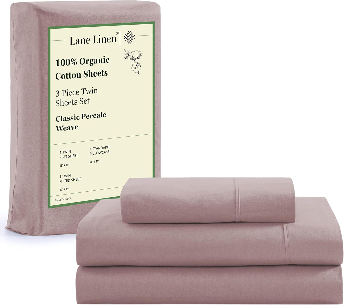 Lane Linen 100% Organic Cotton Queen Sheet Set, 4-Piece Percale Bed Sheets for Queen Bed - Soft, Breathable, Hypoallergenic, Deep Pocket Fits Mattress Up to 15" Deep, Hotel Quality Sheets - White