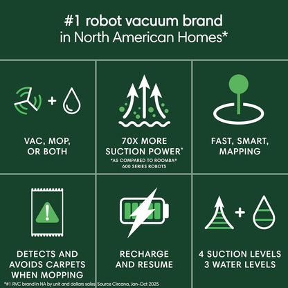 Roomba 105 Combo Robot Vacuum & Mop - Easy to use, Intense Power-Lifting Suction, LiDAR Navigation, Multiple Cleaning Modes, Avoids Mopping Carpets, Self-Charging, Works with Alexa | LiDAR navigation, power-lifting suction