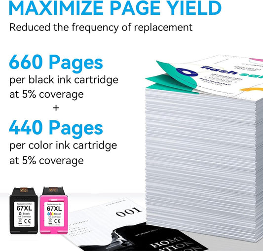 67XL Ink Cartridges Compatible for HP 67 Ink Cartridges Combo Pack Black Color Fit for Deskjet 2855e 4255e 2700 2755e 2734e 2842e 4255e 2723e 4155e 2742e 4100 Envy 6455e 6055e 6000 Printer