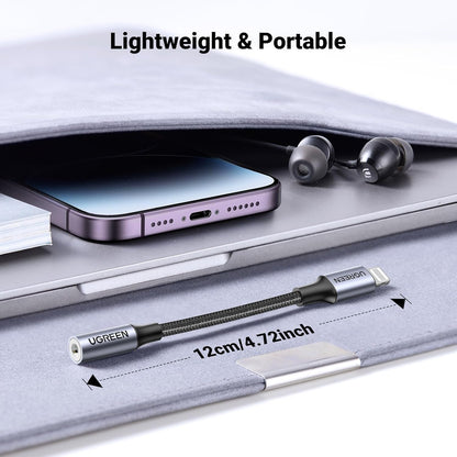 UGREEN Headphone Adapter for iPhone MFi Certified Lightning to 3.5 mm Earphone Jack Male to Female Braided Audio Aux Stereo Cable Connector Dongle for iPhone 14 13 12 SE 11 Pro Max, XS XR Plus, Gray