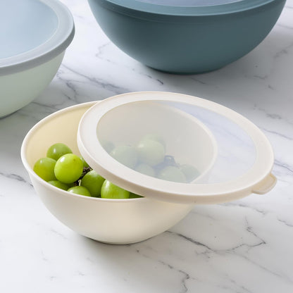 COOK WITH COLOR Mixing Bowls with TPR Lids - 12 Piece Plastic Nesting Bowls Set Includes 6 Prep Bowls and 6 Lids, Microwave Safe Mixing Bowl Set (Green)