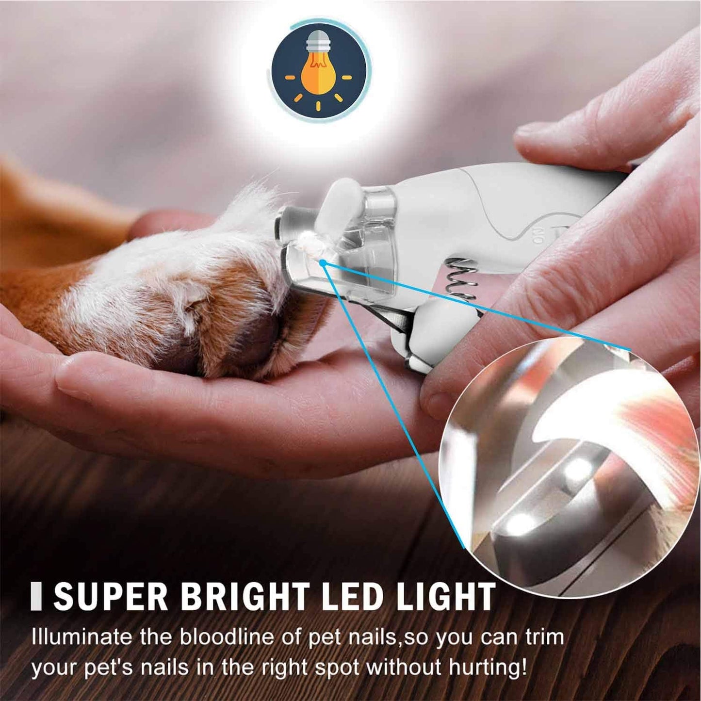 Pet Nail Clipper with LED Light for Dogs & Cats, Rechargeable Nails & Claws Trimmer Grooming, Safe Professional Trimming Tool with Nail Trapper & Free Nail File, Quick-Sensor Razor Sharp Blades
