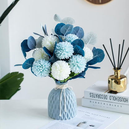 BLOSMON White Fake Flowers with Vase: Small Coffee Table Decor Bathroom Hydrangea Faux Flowers in Vase Office Desk Shelf Home Living Room Bedroom Vanity nightstand Decorations Floral Arrangement