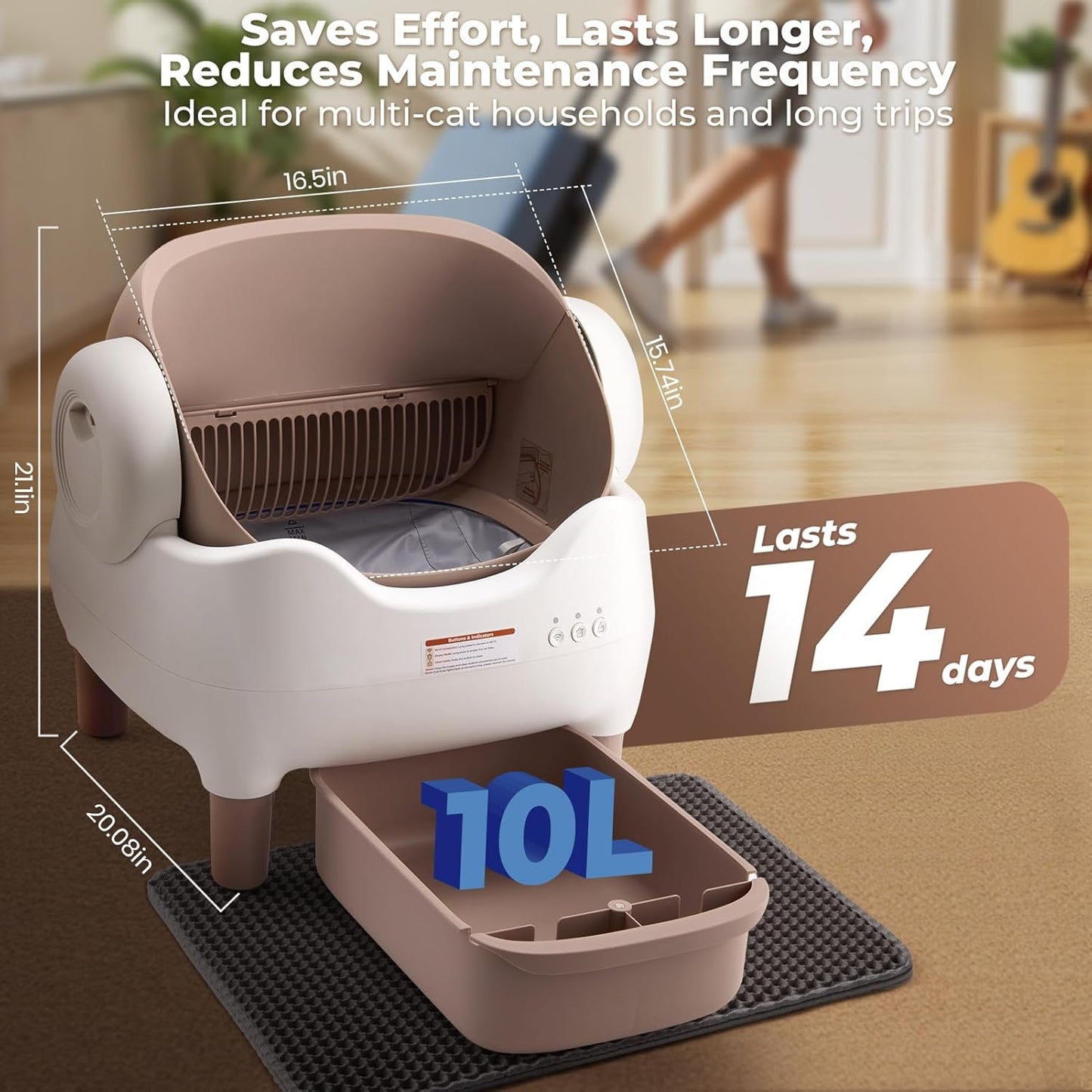 KITPLUS Self Cleaning Litter Box, Automatic Cat Litter Box with APP Control, Odor-Free Waste Disposal Includes Trash Bags, Large Waste Bin, Open-Top, for Multiple Cats