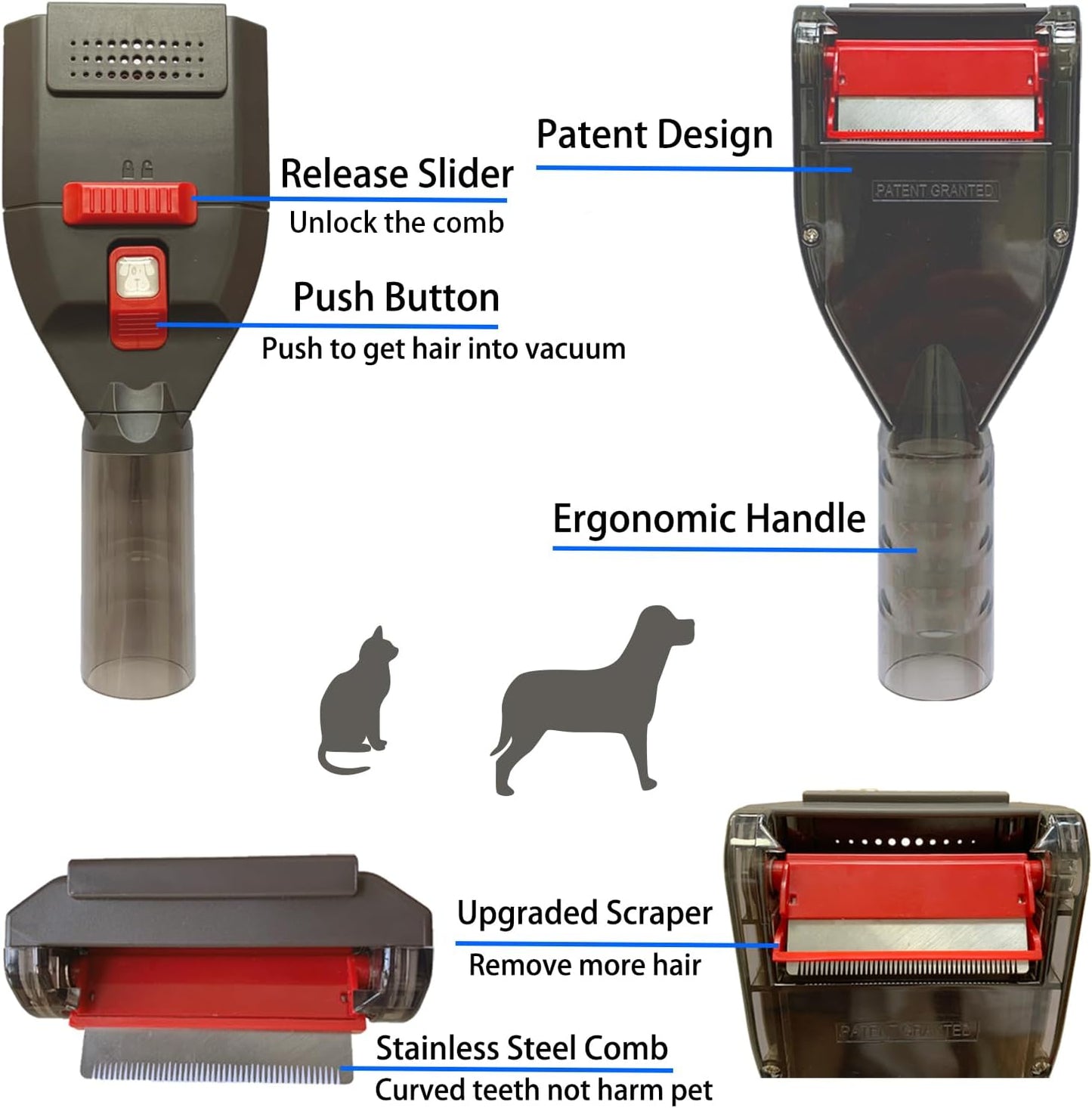 Kodahome Dog Hair Brush Vacuum Attachment for Shedding Grooming, Pet Groom Tool Kit for Most Vacuum Brands, Deshedding Removal Comb with Extension Hose and Universal Adapters