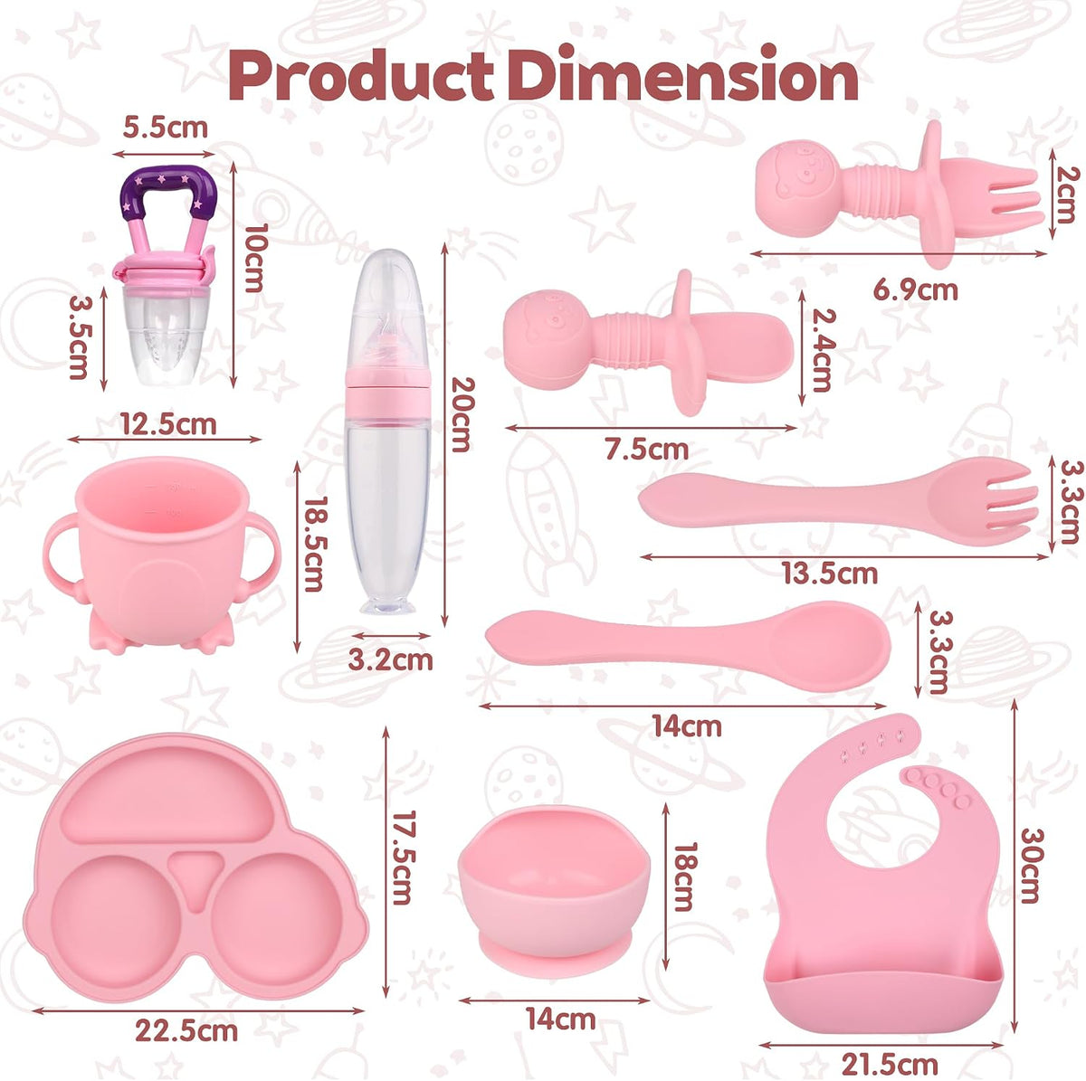 Silicone Baby Feeding Set,Miicasa Baby Led Weaning Supplies Kit With Suction Bowl & Car Plate, Bib, Spoon, Fork, Cup - Food-Grade Silicone, Dishwasher-Safe, No BPAs - For 3+ Months