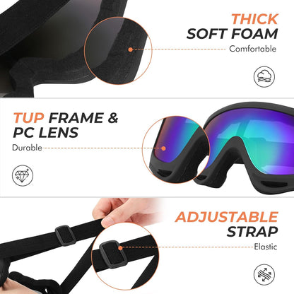 MUJG Motorcycle Goggles Motorcycle Riding Glasses 3 Pair Dirt Bike ATV Ski Motocross Riding Padding Goggles UV Protection Dustproof Windproof for for Men Women Kids,（Clear+Black+White）