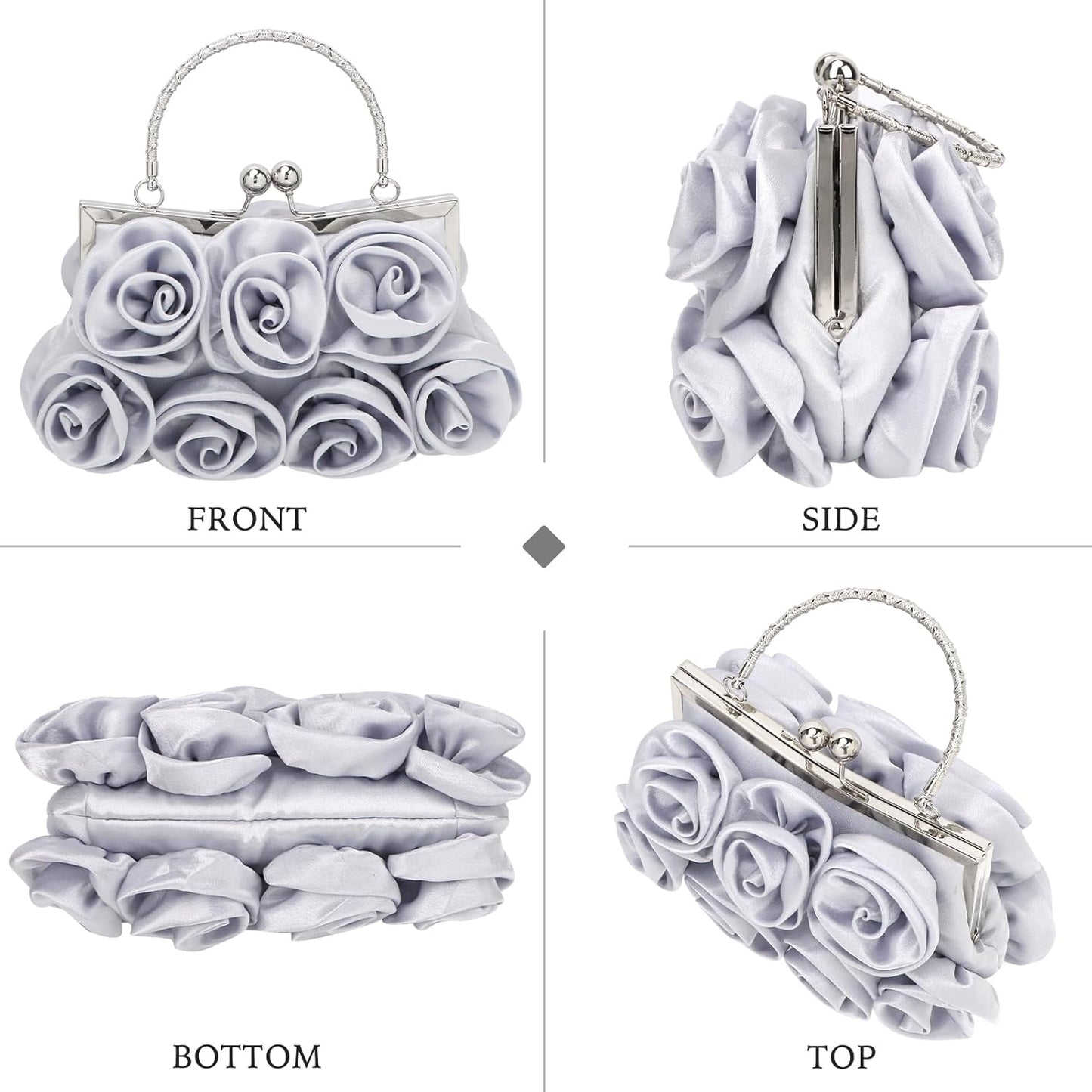 kilofly Missy K 7 Roses Clutch Purse, Satin, with Detachable Strap + kilofly Money Clip