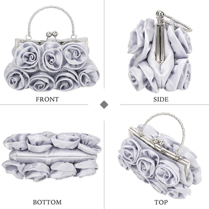 kilofly Missy K 7 Roses Clutch Purse, Satin, with Detachable Strap + kilofly Money Clip