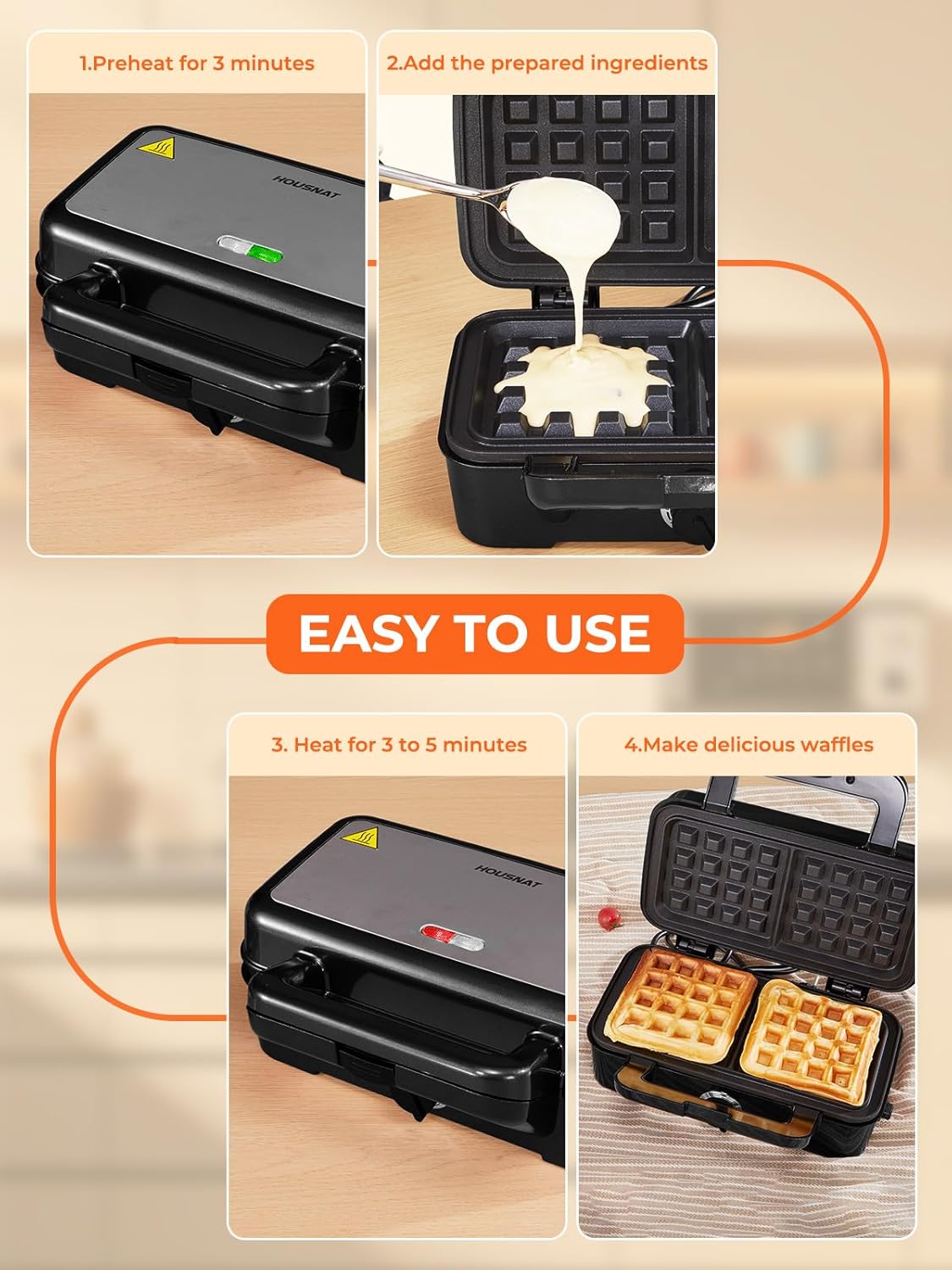 Sandwich Maker 3-in-1, Belgian Waffle Maker and Electric Panini Grill with 5-Gear Temperature and LED Indicator Lights, 3 Sets of Detachable Non Stick Plates, 1200W