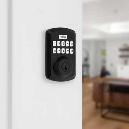 Weiser Powerbolt 3 Matte Black Keyless Entry Door Lock/Deadbolt Lock, 10-Button Keypad Door Lock with Auto Lock and 12-Month Battery Life, Electronic Door Locks for Front Door, Home Décor