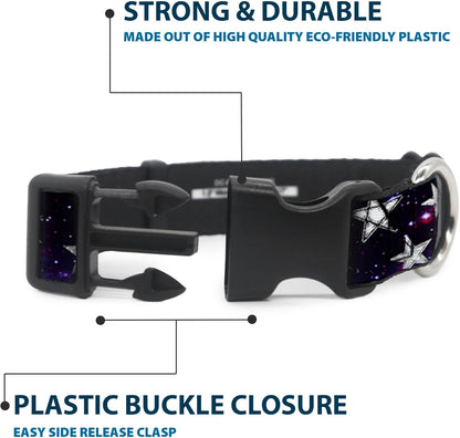 Buckle-Down PC-W21909-M Dog Collar Plastic Clip Buckle, 1"x11"-17", Star Black/White