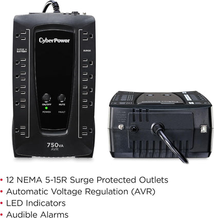 CyberPower AVRG900LCD Intelligent LCD UPS System, 900VA/480W, 12 Outlets, AVR, Compact