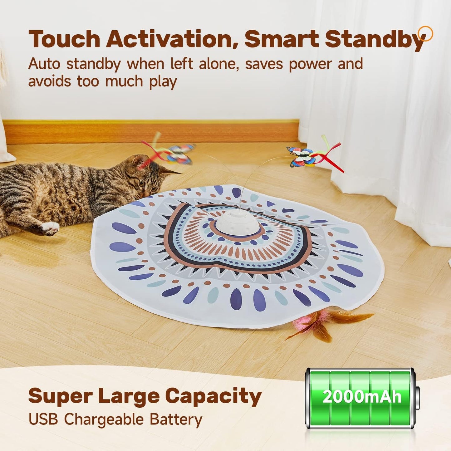 Potaroma Cat Toys Chargeable, 3in1 Hide and Seek for Kittens, Interactive Automatic Play, Fluttering Butterfly, Moving Wand Feather, Indoor Kitty Exercise 22.8 Inch Cover for All Breeds