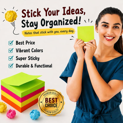 Sticky Notes 3x3, 24 Pads/2400 Sheets, Strong Self-Adhesive Note Pads | 3x3 Sticky Notes Pad, 6 Bright Colors, Repositionable, Removes Cleanly, Smooth Thick Paper, Ideal for Home, Office & School