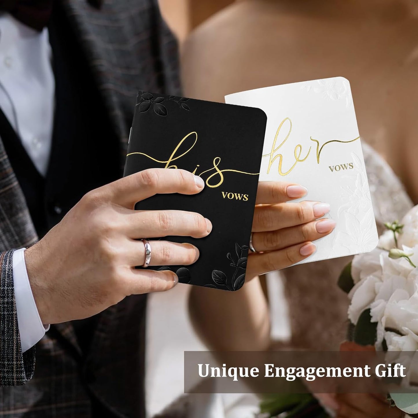 WEMATE Vow Books His and Hers,Wedding Vow Book with Gold Foil and 2 Pens, Wedding Essentials, Beautiful Wedding Present Stuff - Brown and Apricot