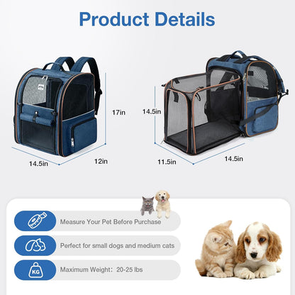 Lekespring Cat Bag, Expandable Cat Backpack Carrier for Small Dogs Medium Cats Fit Up to 18 Lbs, Dog Backpack Carrier, Foldable Pet Backpack Carrier for Travel, Hiking, Outdoor Use (Grey)