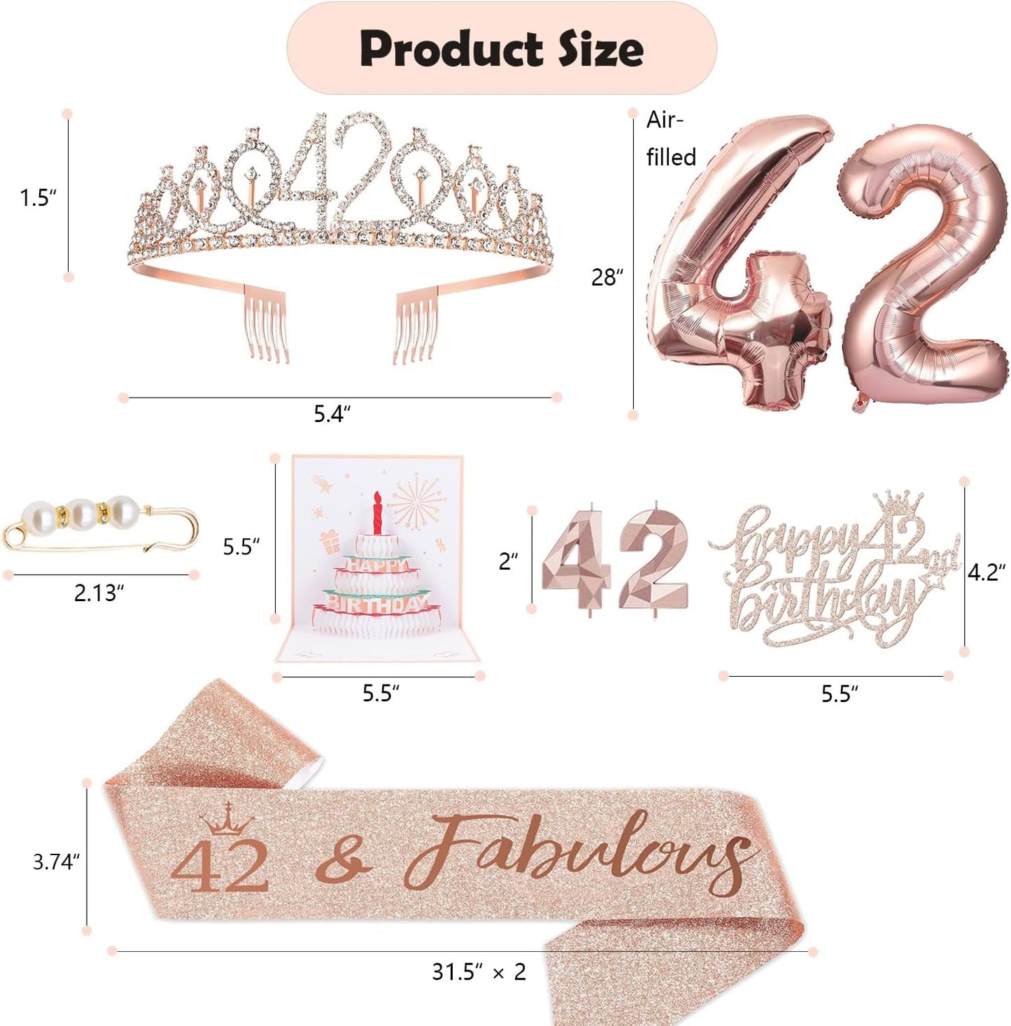 8pcs 40th Birthday Decorations gifts for Women, Including 40th Happy Birthday Cake Topper, Queen Sash with Pearl Pin, Sweet Rhinestone Tiara Crown for Women, Number Candles and Balloons (Rose Gold)