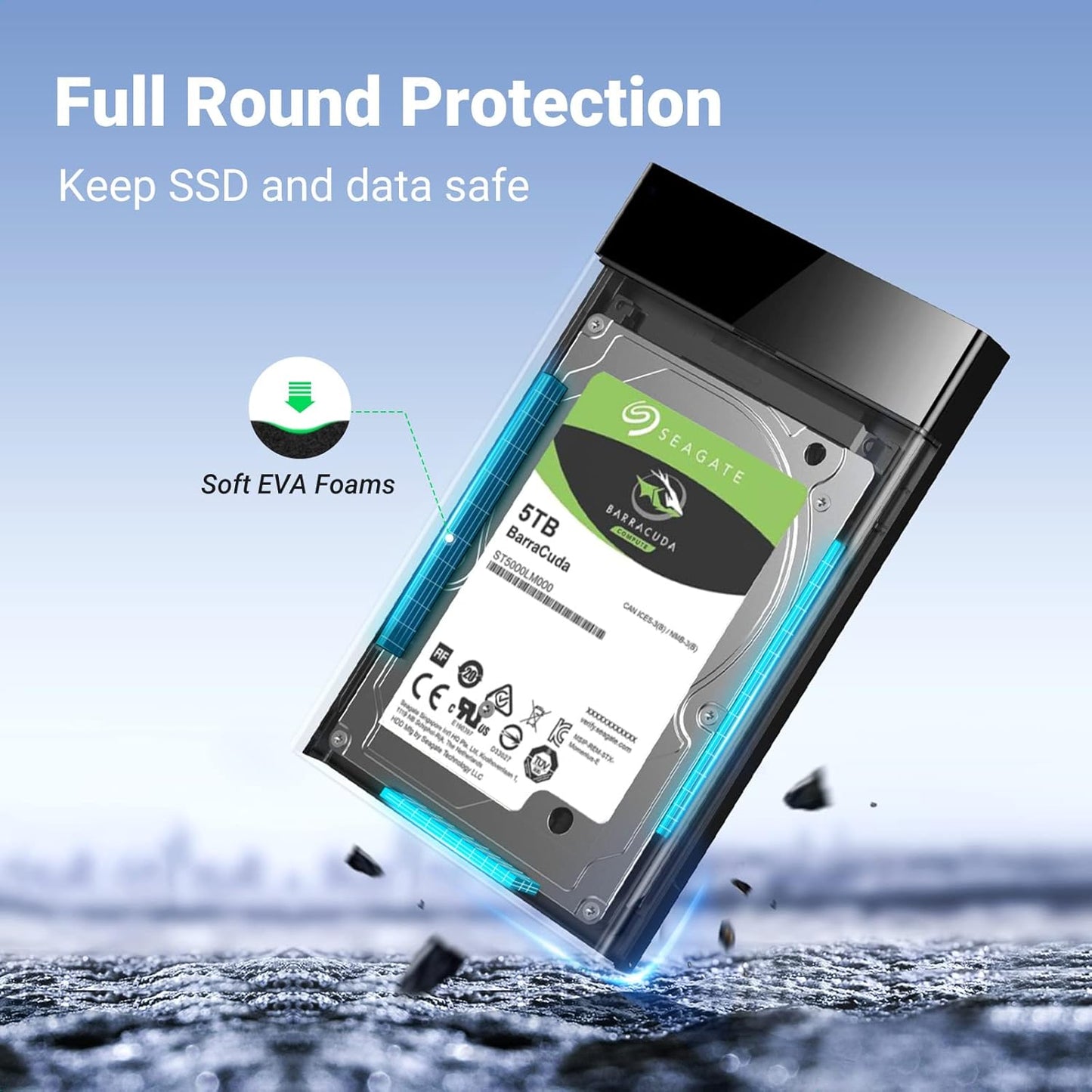 UGREEN Hard Drive Enclosure, 2.5 Inch Hard Disk Case HDD SSD Reader, USB 3.0 to SATA Cable for 9.5mm 7mm SATA III II I, Support Up to 6TB UASP High Speed, Tool-Free, Windows, macOS, Linux, Black