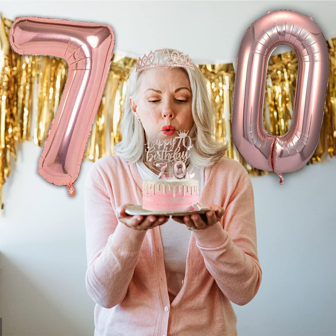 8pcs 40th Birthday Decorations gifts for Women, Including 40th Happy Birthday Cake Topper, Queen Sash with Pearl Pin, Sweet Rhinestone Tiara Crown for Women, Number Candles and Balloons (Rose Gold)