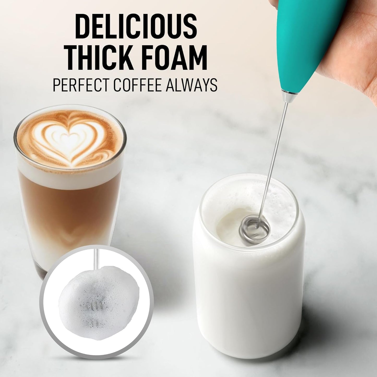 Zulay Kitchen Powerful Double Whisk Milk Frother Handheld - Foam Maker with Stand - Whisk Drink Mixer for Coffee, Mini Foamer for Latte, Matcha, Frappe, Hot Chocolate & Cappuccino (Black)