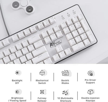 RK ROYAL KLUDGE RK920 Full Size Mechanical Keyboard, Rainbow Backlit Gaming Keyboard, 104 Keys Wired Mechanical Keyboard with Number Pad, Tactile Brown Switch