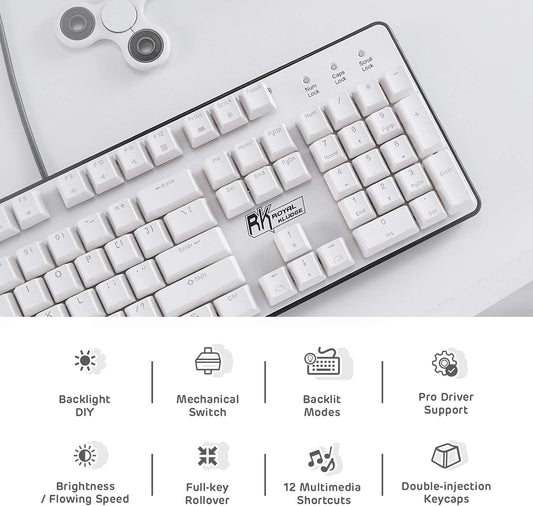 RK ROYAL KLUDGE RK920 Full Size Mechanical Keyboard, Rainbow Backlit Gaming Keyboard, 104 Keys Wired Mechanical Keyboard with Number Pad, Tactile Brown Switch - PuriLite