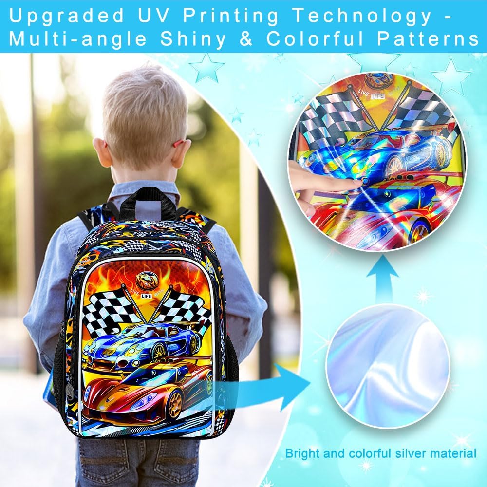 3pcs Backpack for Boys and Girls, 16” Kids Kindergarten Bookbag with Lunch Box, Cute Elementary Backpacks for Boy Girl
