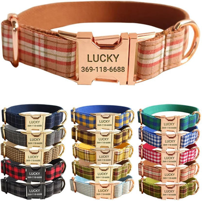 PETDURO Personalized Buffalo Plaid Dog Collar Red Black - Engraved Name and Phone Number on Black Metal Buckle - Custom for Small Medium Large Boy Girl Dogs - Add Leash Bow Tie via Customize Now