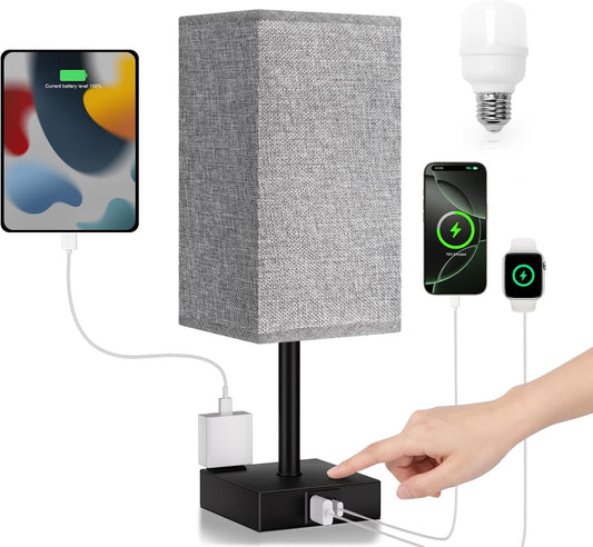 Fenmzee Bedside Table Lamp - Grey Touch Bedroom Lamp with 3 Way Dimmable
