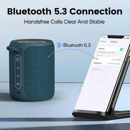 Deeyaple Portable Bluetooth Speaker, IP67 Waterproof Mini Bluetooth Speaker Wireless V5.3 with Stereo Sound,All Day,TWS Pairing,LED Light,Gift for him/her (Black)