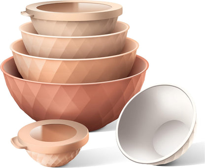 COOK WITH COLOR Mixing Bowls with TPR Lids - 12 Piece Plastic Nesting Bowls Set Includes 6 Prep Bowls and 6 Lids, Microwave Safe Mixing Bowl Set (Mint)