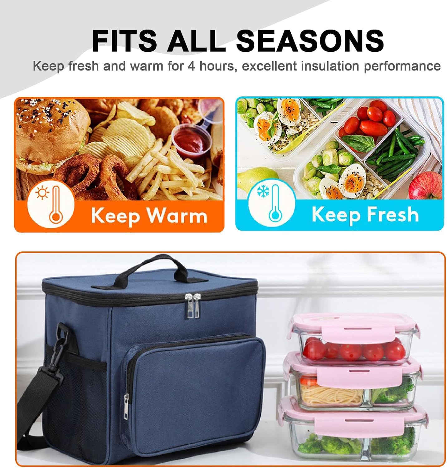 Lunch Bag for Adult Men Women Reusable 10L Large Thermos Lunch Box Food Cooler Bag Leakproof Heated Lunch Bag for Work Office Outdoor Picnic School Unisex Insulated Bag, 12+ Cans (Black)