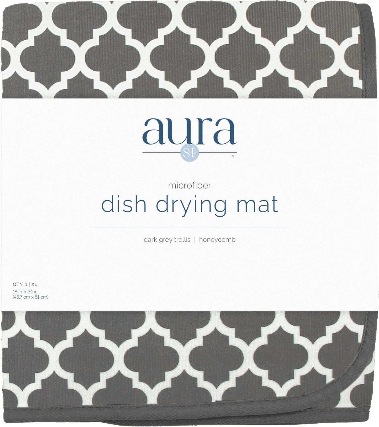 S&T INC. Absorbent, Reversible XL Microfiber Dish Drying Mat for Kitchen, 18 Inch x 24 Inch, Pewter Gray Trellis