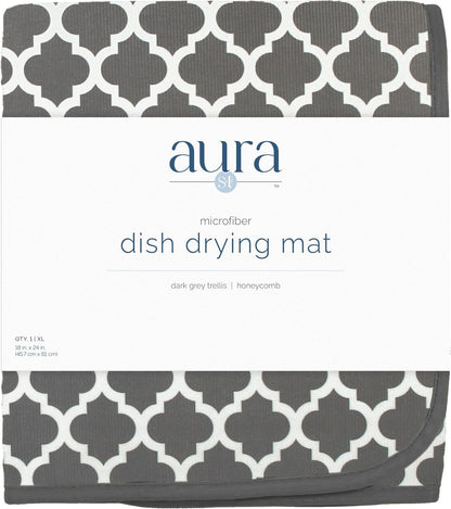 S&T INC. Absorbent, Reversible XL Microfiber Dish Drying Mat for Kitchen, 18 Inch x 24 Inch, Pewter Gray Trellis