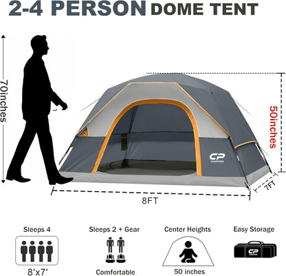 CAMPROS CP Tent 2/4/6 Person Tents, Waterproof Dome Camping Tent with Rainfly, Large Mesh Windows, Wider Door, Easy Setup, Portable with Carry Bag