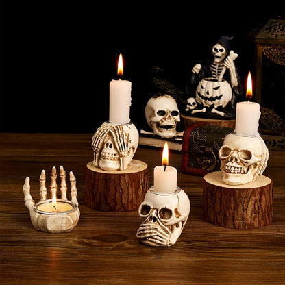 4Pcs Halloween Skeleton Candlestick,Halloween Candle Holder Gothic Skeleton Palm Skull Decor for Home Bar Party Tabletop,Creepy Themed Party Decorations,Escape Room Script Kill Prop